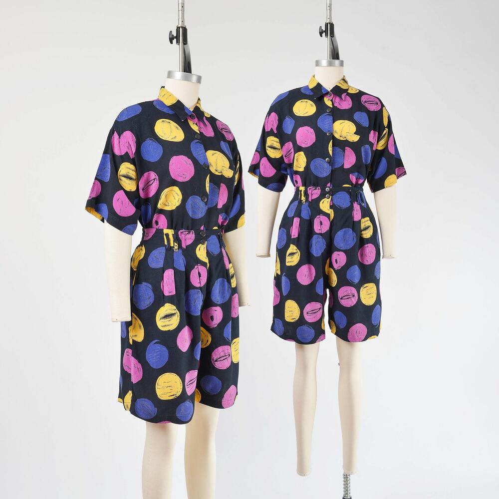 Vintage 90s Polka Dot Two Piece Shirt & Bermuda Shorts Set SM